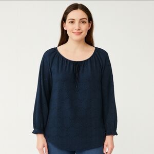 Rafaella Green Eyelet Peasant Blouse Sz Lg